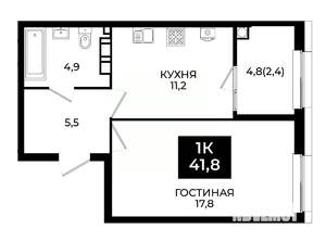 1-к квартира, вторичка, 42м2, 17/24 этаж