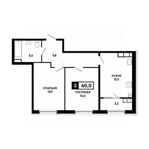 2-к квартира, вторичка, 60м2, 15/18 этаж