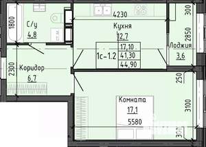 1-к квартира, вторичка, 45м2, 3/25 этаж