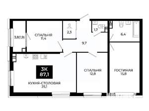 2-к квартира, вторичка, 87м2, 4/24 этаж