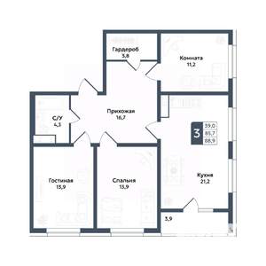 3-к квартира, вторичка, 89м2, 15/20 этаж