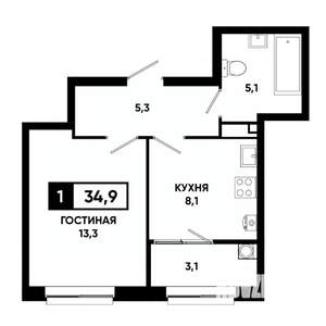 1-к квартира, вторичка, 35м2, 2/19 этаж