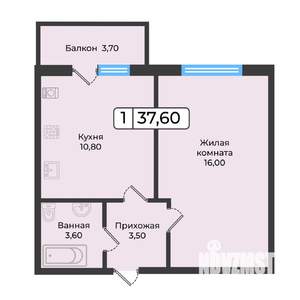 1-к квартира, строящийся дом, 38м2, 2/5 этаж