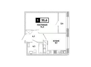 1-к квартира, вторичка, 36м2, 15/16 этаж
