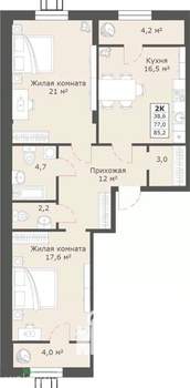 2-к квартира, вторичка, 85м2, 2/14 этаж