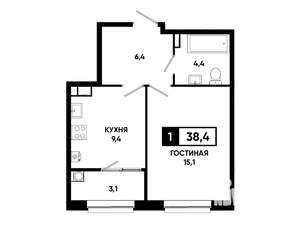 1-к квартира, вторичка, 38м2, 9/19 этаж