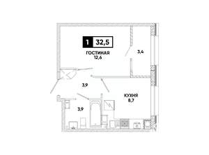 1-к квартира, вторичка, 33м2, 10/12 этаж