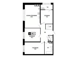 2-к квартира, вторичка, 89м2, 17/24 этаж