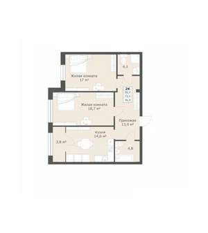 2-к квартира, вторичка, 77м2, 10/12 этаж