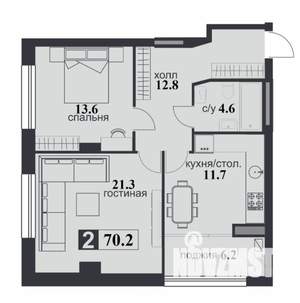 2-к квартира, строящийся дом, 70м2, 4/12 этаж