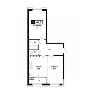 2-к квартира, вторичка, 67м2, 16/20 этаж