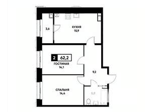 2-к квартира, вторичка, 62м2, 10/12 этаж