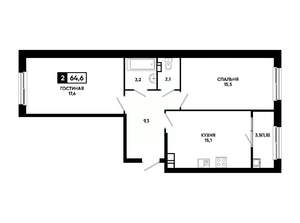 2-к квартира, вторичка, 65м2, 4/14 этаж