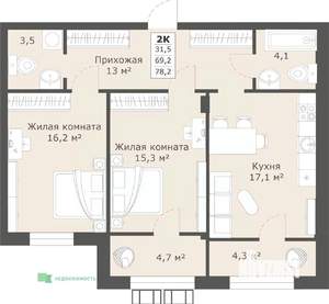 2-к квартира, вторичка, 78м2, 9/14 этаж