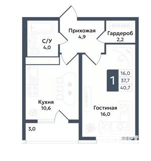 1-к квартира, вторичка, 41м2, 3/22 этаж