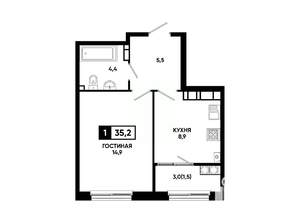 1-к квартира, вторичка, 35м2, 24/24 этаж