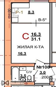1-к квартира, вторичка, 32м2, 3/6 этаж