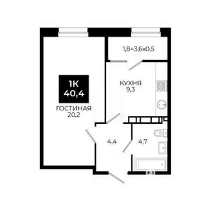 1-к квартира, вторичка, 40м2, 18/24 этаж