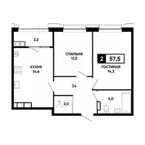 2-к квартира, вторичка, 58м2, 17/20 этаж