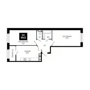 2-к квартира, вторичка, 60м2, 15/24 этаж
