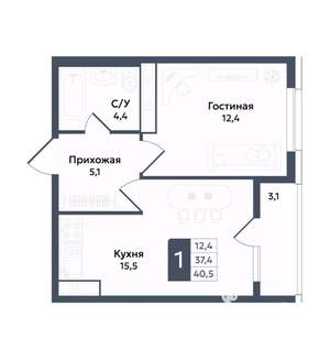 1-к квартира, вторичка, 41м2, 10/22 этаж