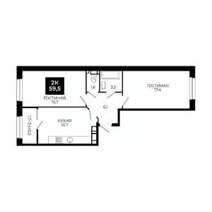 2-к квартира, вторичка, 60м2, 19/24 этаж