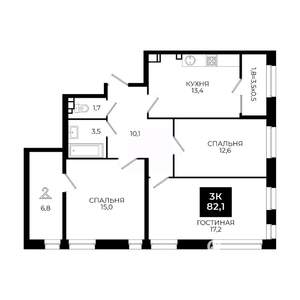 3-к квартира, вторичка, 82м2, 6/24 этаж
