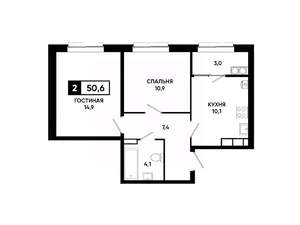 2-к квартира, вторичка, 51м2, 19/19 этаж