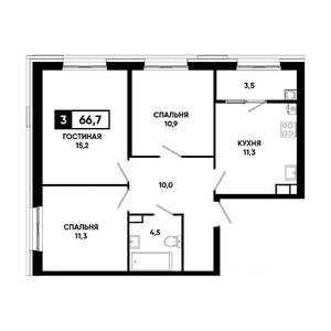 3-к квартира, вторичка, 67м2, 6/18 этаж