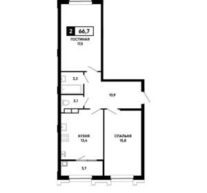 2-к квартира, вторичка, 67м2, 3/21 этаж