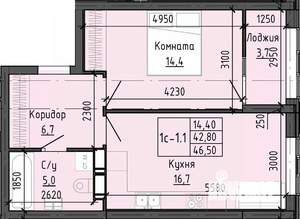 1-к квартира, вторичка, 46м2, 18/25 этаж