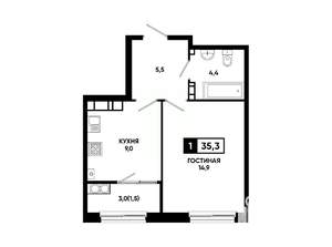 1-к квартира, вторичка, 35м2, 16/24 этаж