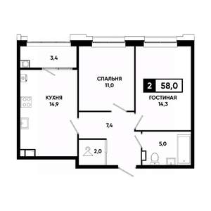 2-к квартира, вторичка, 58м2, 11/20 этаж