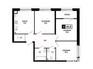 3-к квартира, вторичка, 65м2, 2/24 этаж