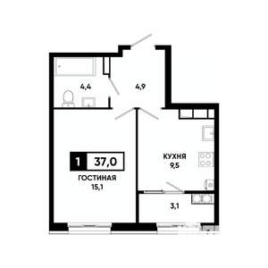 1-к квартира, вторичка, 37м2, 17/18 этаж