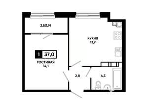 1-к квартира, вторичка, 37м2, 14/14 этаж