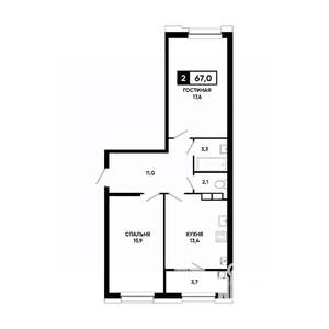 2-к квартира, вторичка, 67м2, 5/20 этаж