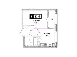 1-к квартира, вторичка, 33м2, 6/8 этаж