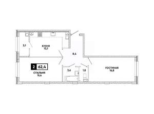 2-к квартира, вторичка, 62м2, 5/16 этаж