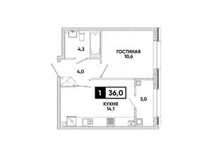1-к квартира, вторичка, 36м2, 2/16 этаж