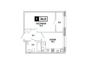 1-к квартира, вторичка, 36м2, 11/16 этаж