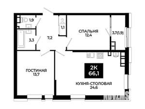 1-к квартира, вторичка, 66м2, 24/24 этаж