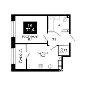 1-к квартира, вторичка, 32м2, 18/24 этаж