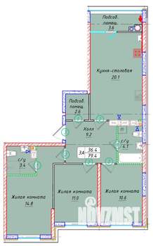 3-к квартира, вторичка, 79м2, 19/22 этаж