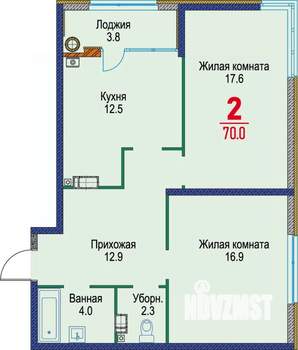 2-к квартира, строящийся дом, 70м2, 15/22 этаж