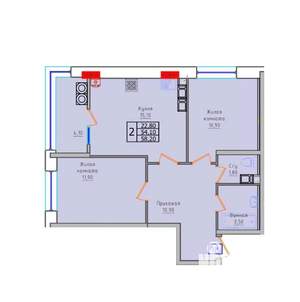 2-к квартира, строящийся дом, 58м2, 11/18 этаж
