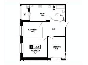 3-к квартира, вторичка, 72м2, 8/24 этаж