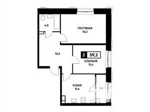 2-к квартира, вторичка, 59м2, 10/12 этаж