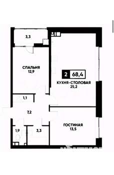 2-к квартира, вторичка, 69м2, 9/24 этаж