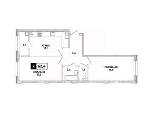 2-к квартира, вторичка, 62м2, 10/16 этаж